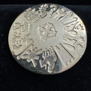 Silver Round Irish Brooch/Pendant with Engraved Symbols Detailing Irish History